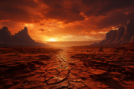 沙漠中的红色日落高清图片