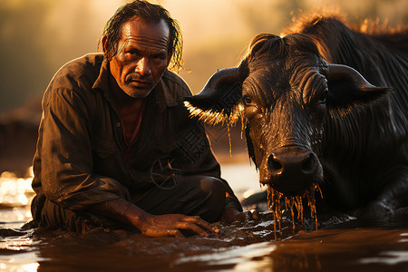 田里的水牛背景图片
