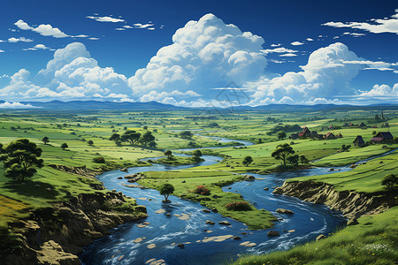 河流穿过青山背景图片