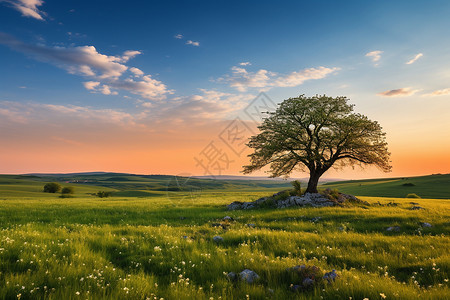 草地上的一棵树背景图片