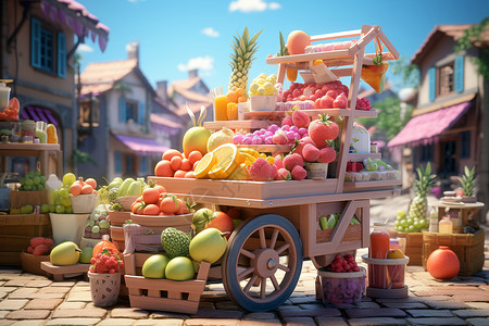 零食水果水果市集的推车设计图片