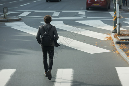 马路上背包的男子背景图片