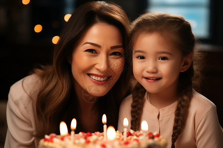 母女欢庆生日背景图片