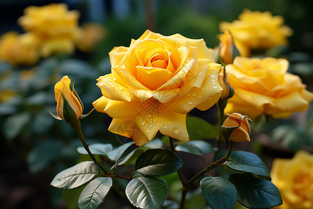 花园中的黄玫瑰背景图片