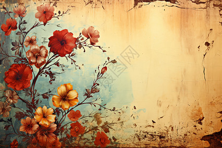 红黄花朵的褪色艺术画背景图片