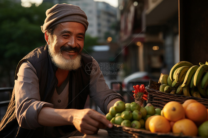 摆摊卖水果的中年男子图片