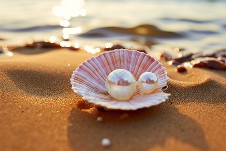 海滩上的贝壳和珍珠背景图片