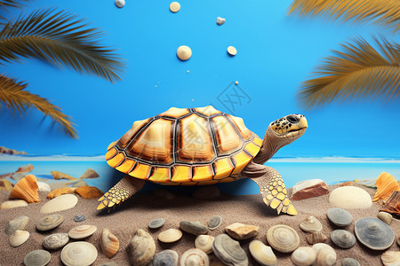 沙滩石头上的海龟背景图片