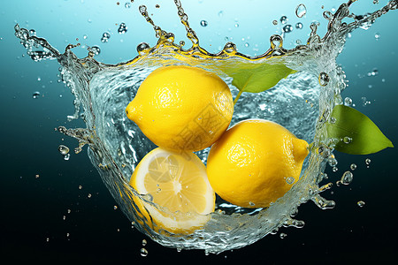 柠檬溅起的水背景图片