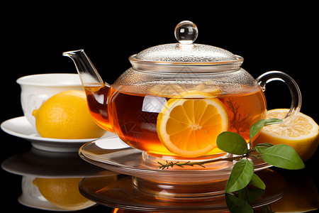 茶壶里的柠檬茶背景图片