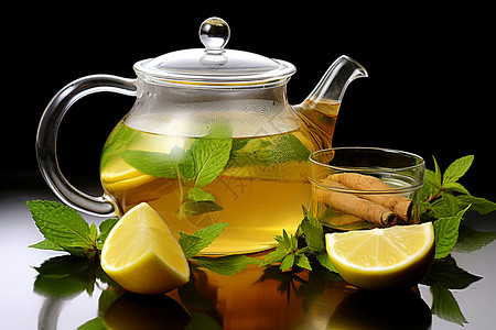 清新健康的柠檬薄荷茶背景