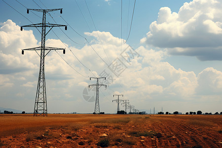 乡村田野中的电力塔背景图片