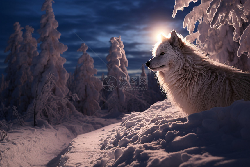 寒冷冬季的孤狼图片