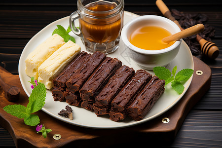 美味可口的巧克力布朗尼背景图片