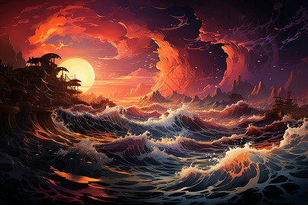 巨浪冲击的海面背景图片