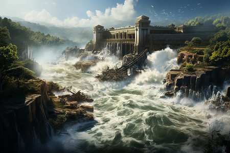海浪拍打的堤坝背景图片