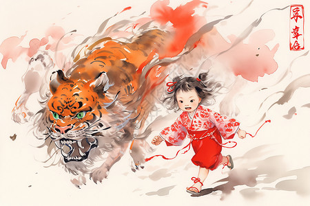 小女孩与狮共舞背景图片