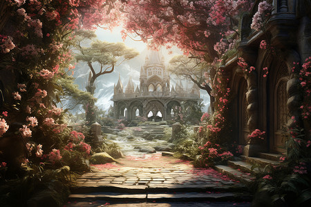 梦幻粉色森林背景图片