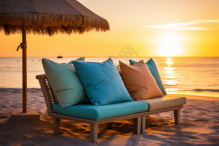 沙滩上的夕阳沙发背景图片