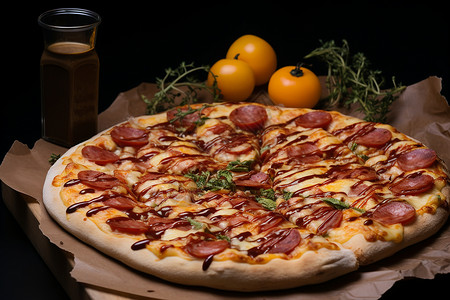 美味的香肠披萨背景图片