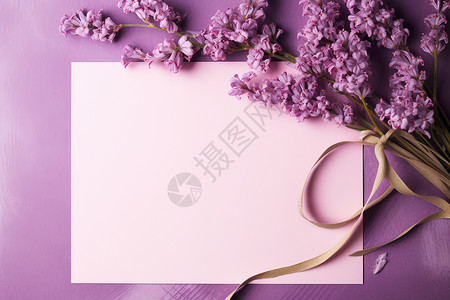 桌面上的空白纸张和花卉背景图片