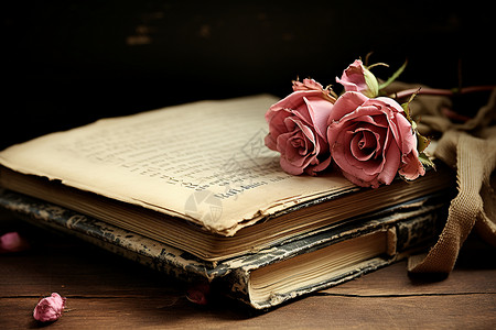 书页上的玫瑰花背景图片