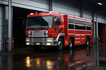 消防站中的消防车背景图片