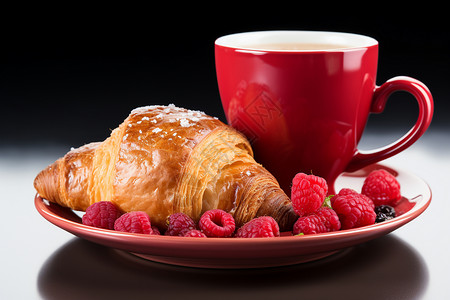 营养早餐的咖啡和牛角包背景图片