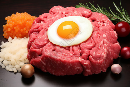 餐盘中的生拌牛肉背景图片
