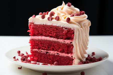餐盘中的奶油红丝绒蛋糕背景图片