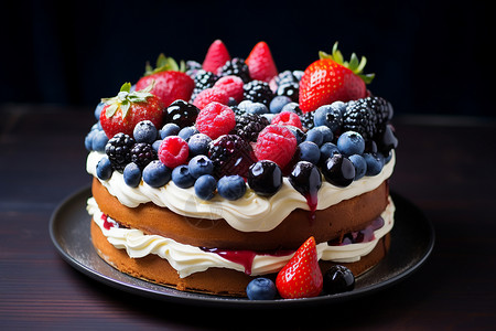 美味的浆果蛋糕背景图片