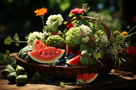 夏日丰收的水果背景图片