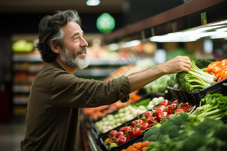 男子在超市购买蔬菜背景图片