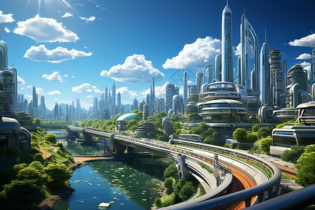 绿色能源的未来派城市概念图背景图片