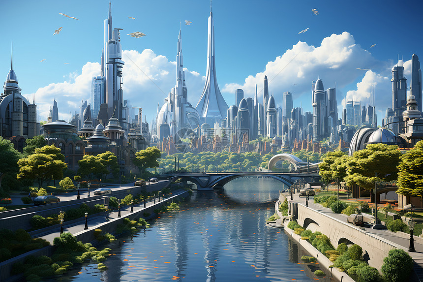 未来派城市建筑概念图图片