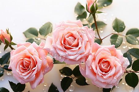 挂满水珠柳叶挂满水珠的粉色玫瑰背景