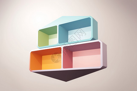 彩色橡皮筋架彩色模块构成的现代墙架模型设计图片