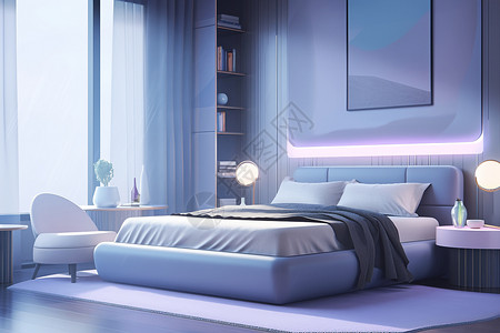 宽敞明亮的现代卧室设计背景图片