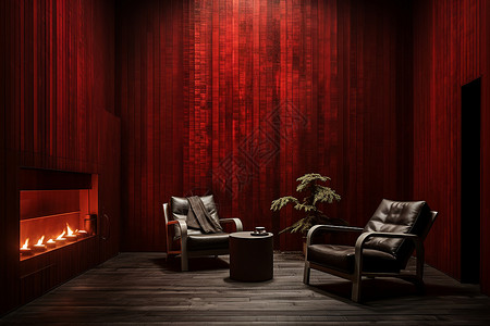 复古红色的内部房间场景背景图片