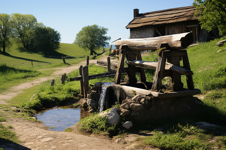 田园里的木制井栏背景