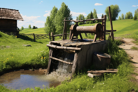 田园里的老水井背景图片
