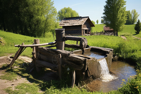 小村庄的古老水井背景图片