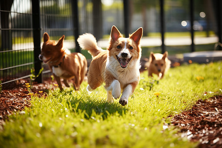 户外草地上奔跑玩耍的宠物狗狗背景图片