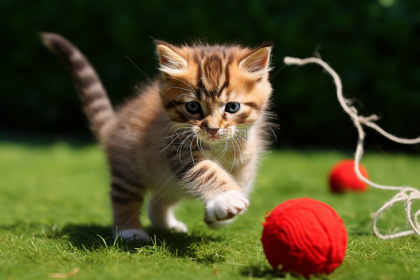 小猫追红线球图片