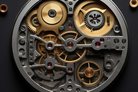 机械手表芯复古金色手表齿轮细节背景