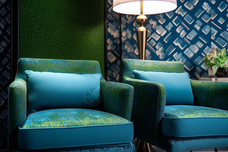 舒适柔软的蓝绿色扶手椅背景图片