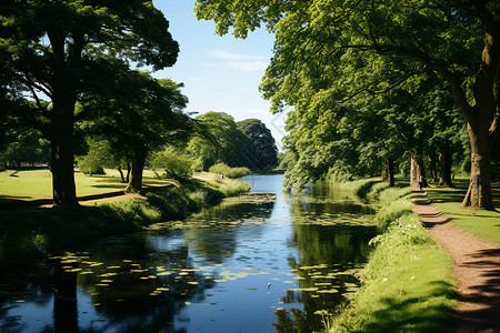一条河流穿过树林背景图片