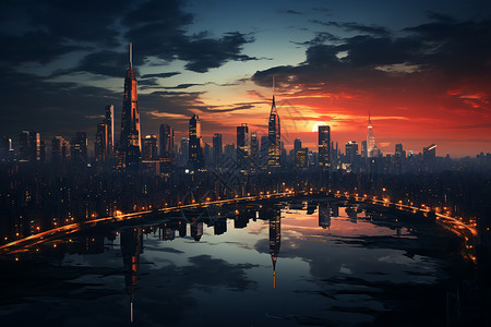 夜幕下的现代化都市建筑景观背景图片