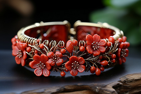 手工制作的红珊瑚手链背景图片