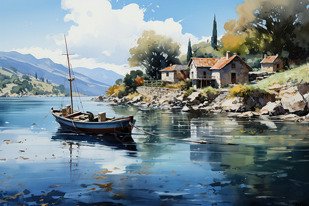 湖上的小船背景图片